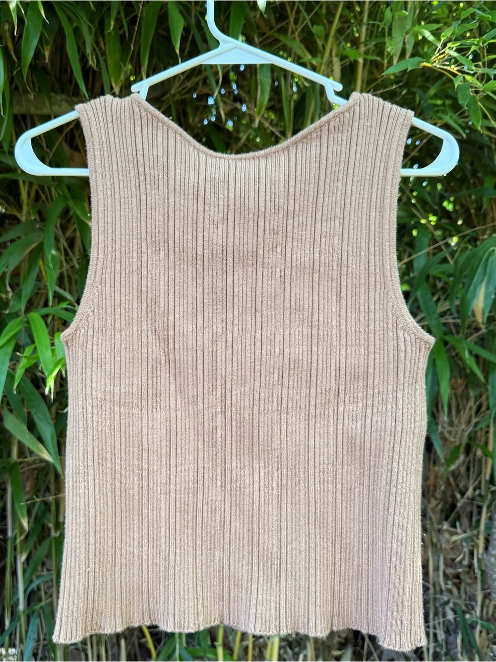 Marled Ribbed Knit Sleeveless Tank Top - Camel Brown - Picture 4 of 6